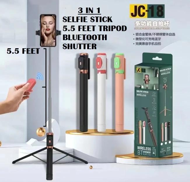 JC18 Tripod Stand Selfie Stick 5.5 / 3.6 Feet Bluetooth Foldable Stand 360 Rotatable Tripod