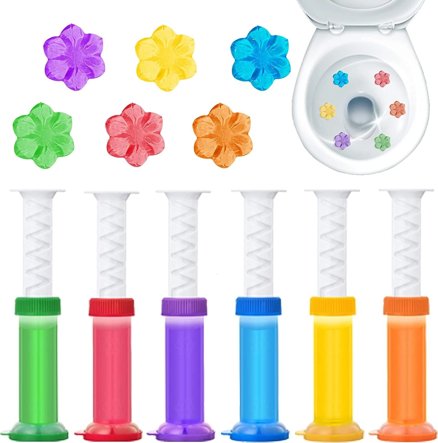 Toilet Gel Stamp, 6 Pcs/66 Count Fresh Flower Stamp Toilet Gels Long-lasting Fragrance Bathroom Deodorizing Clean, Includes Dispenser and Gel