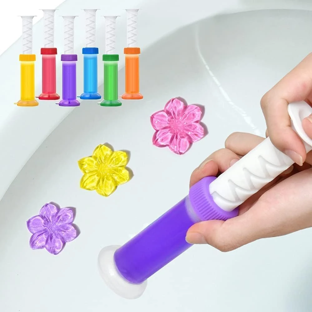 Toilet Gel Stamp, 6 Pcs/66 Count Fresh Flower Stamp Toilet Gels Long-lasting Fragrance Bathroom Deodorizing Clean, Includes Dispenser and Gel