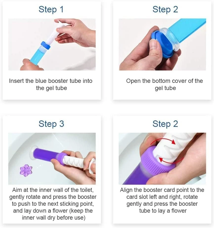 Toilet Gel Stamp, 6 Pcs/66 Count Fresh Flower Stamp Toilet Gels Long-lasting Fragrance Bathroom Deodorizing Clean, Includes Dispenser and Gel