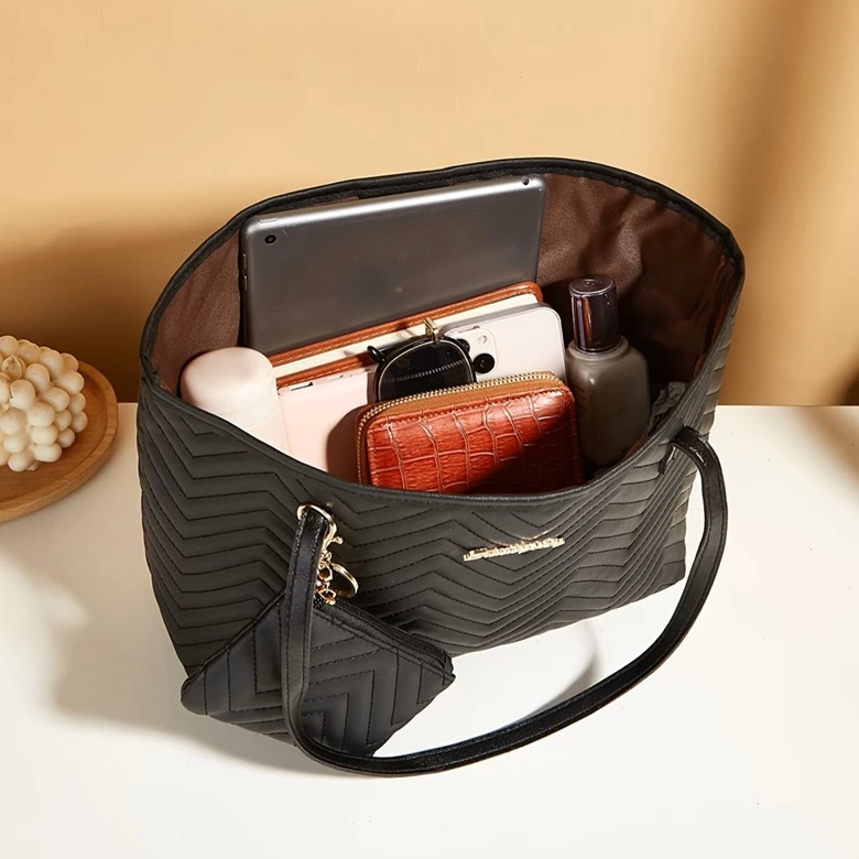 Women's Fashion Tote Bag with Striped Pattern