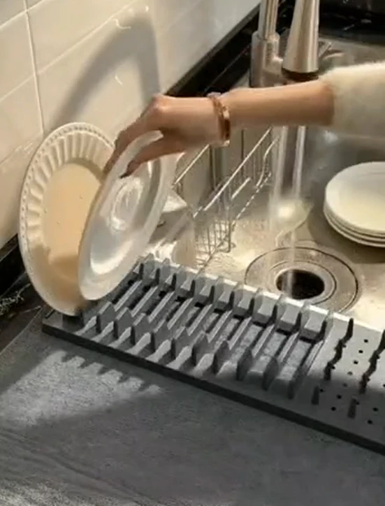 2 in1 Dish Drying Rack for Kitchen Counter Kitchen Drying Mat with Plate Rack