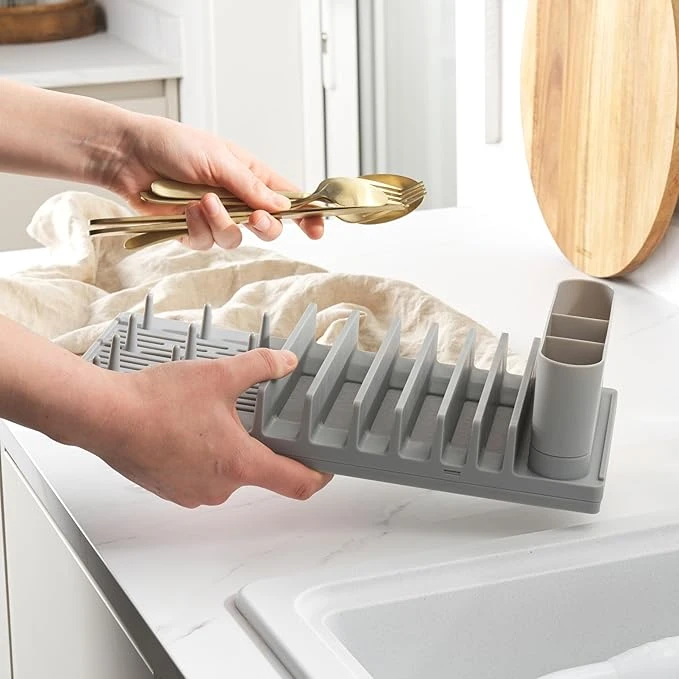 2 in1 Dish Drying Rack for Kitchen Counter Kitchen Drying Mat with Plate Rack