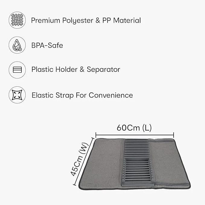 2 in1 Dish Drying Rack for Kitchen Counter Kitchen Drying Mat with Plate Rack