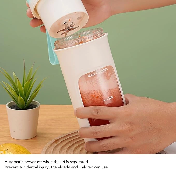 500ml Portable Blender Cup Travel Blender Cup Miniature Juicer Cup Automatic USB Rechargeable Blender Cup with Straw for Shakes Smoothies Juice