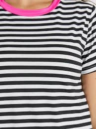 Women's Casual Blend T-Shirt Short Puff Sleeve Crew Neck Striped T Shirts Summer Tops