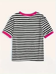 Women's Casual Blend T-Shirt Short Puff Sleeve Crew Neck Striped T Shirts Summer Tops