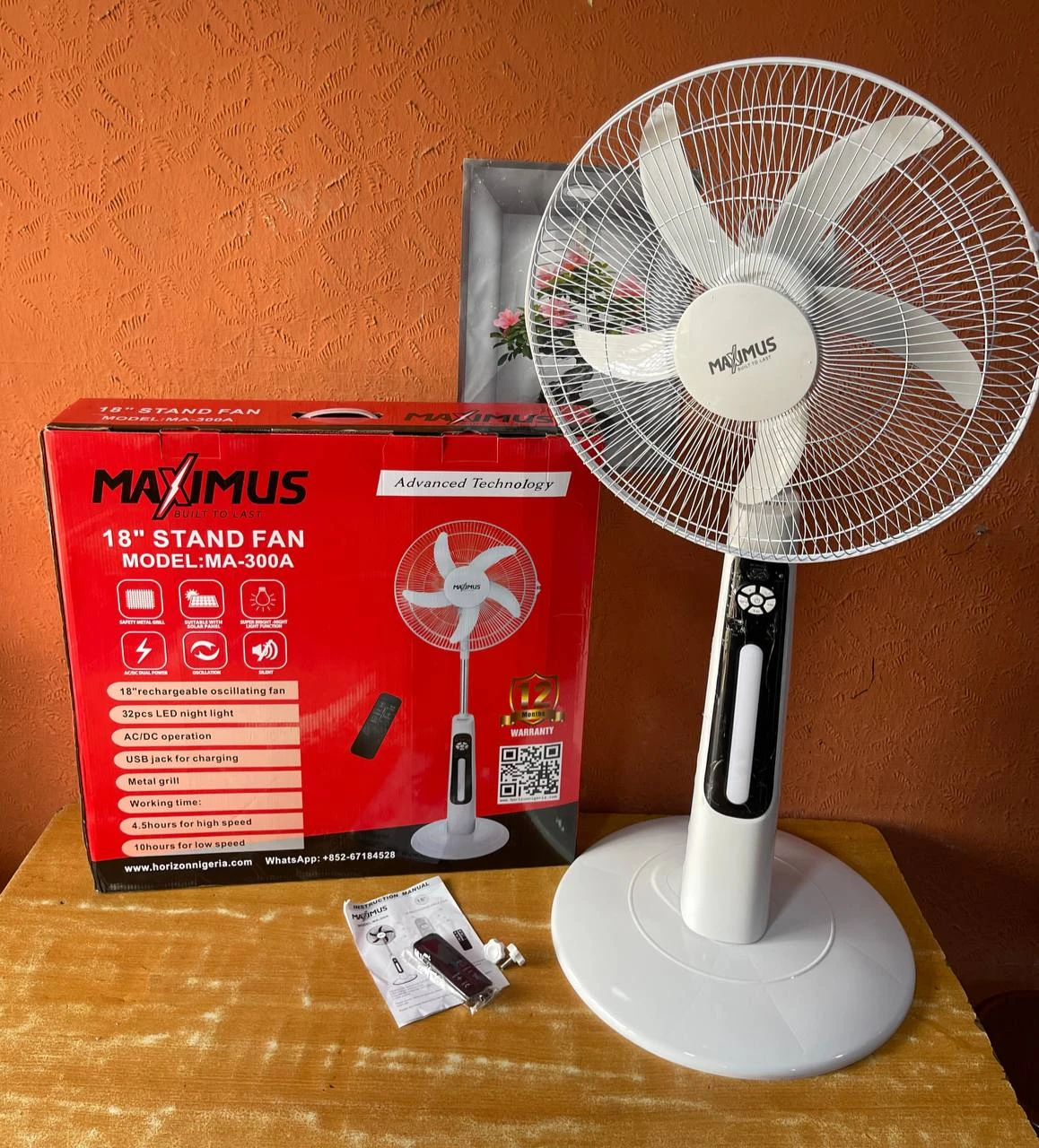 18 INCHES MAXIMUS RECHARGEABLE STANDING FAN WITH REMOTE CONTROL - HIGHLY SPEEDY