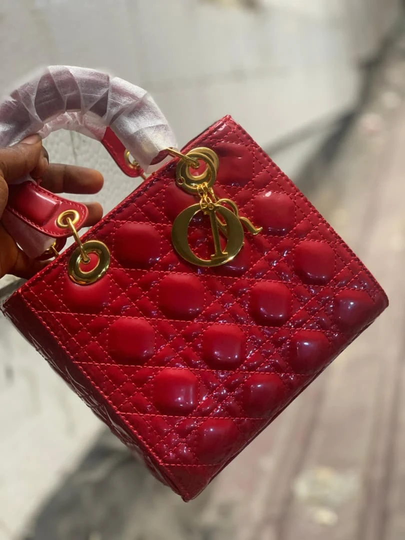 Dior Red Patent Leather Medium Lady Bag