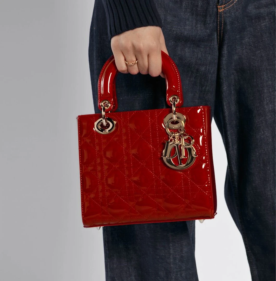 Dior Red Patent Leather Medium Lady Bag