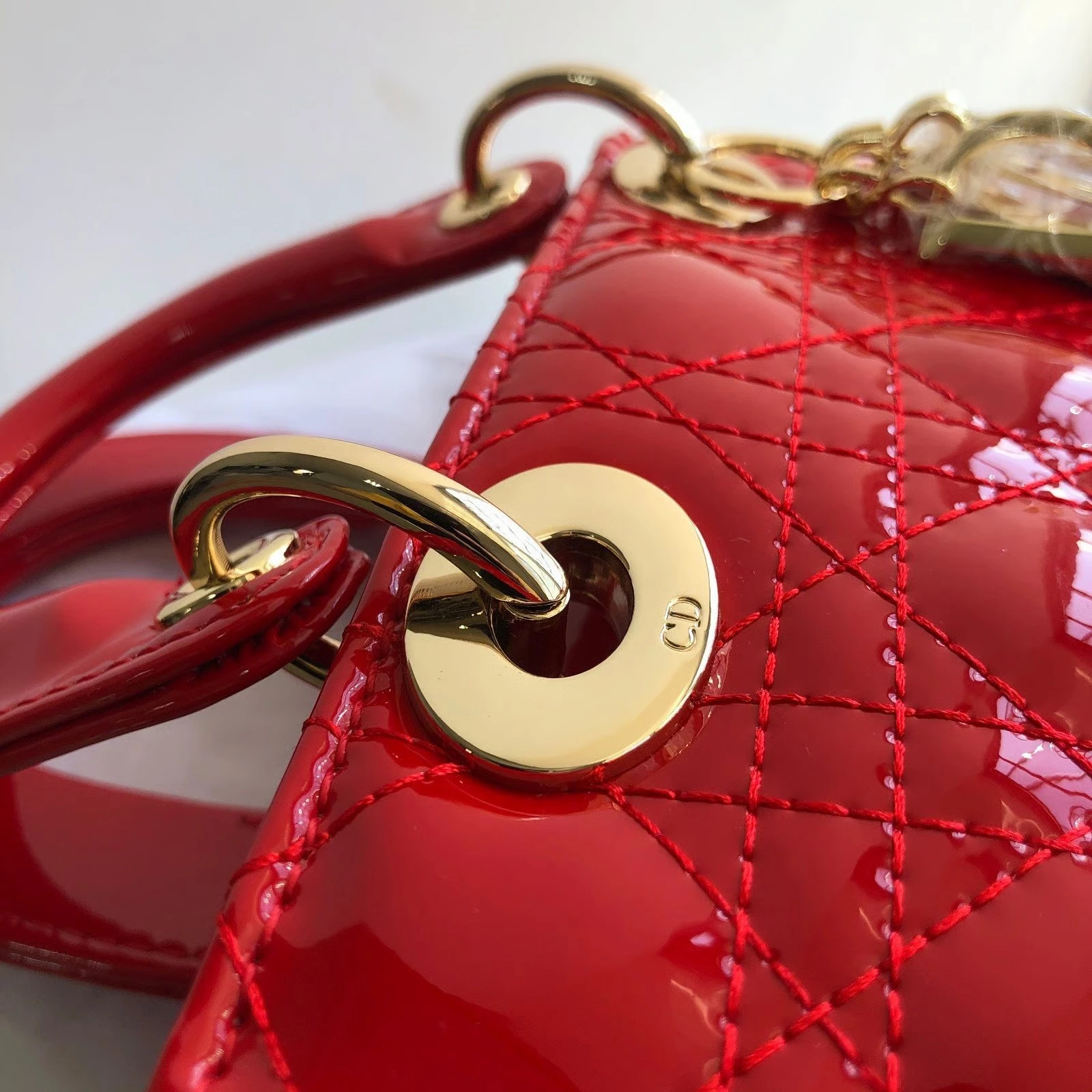 Dior Red Patent Leather Medium Lady Bag