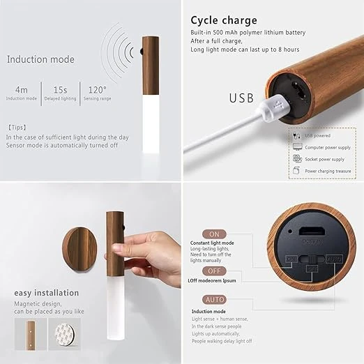 LED USB Night Light Magnetic Wall Lamp Kitchen Cabinet Closet Light