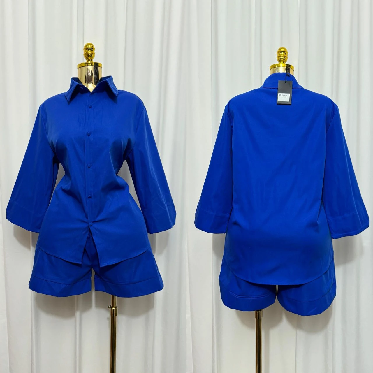 Casual 3in1 Blazer Croptop Short Daily Use Outfit Women- SASHES X HIDES INDIGO INK BOLD BUTTONS SHORTS SUIT SET