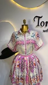 Cerrado Stamps Cream Short Sleeve Mini Dress