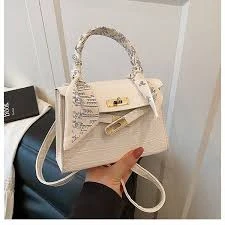 Mini Crocodile Embossed Satchel Skinny Scarf Decor Flap Square Bag handbag, Crossbody Bag, Shoulder Bag Minimalist, Casual Solid Color Portable, Light Weight