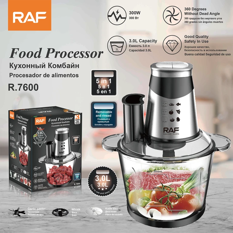 RAF New Design Stainless Steel Food Processor Powerful Electric Chopper Meat Grinder 4 Blades Kitchen