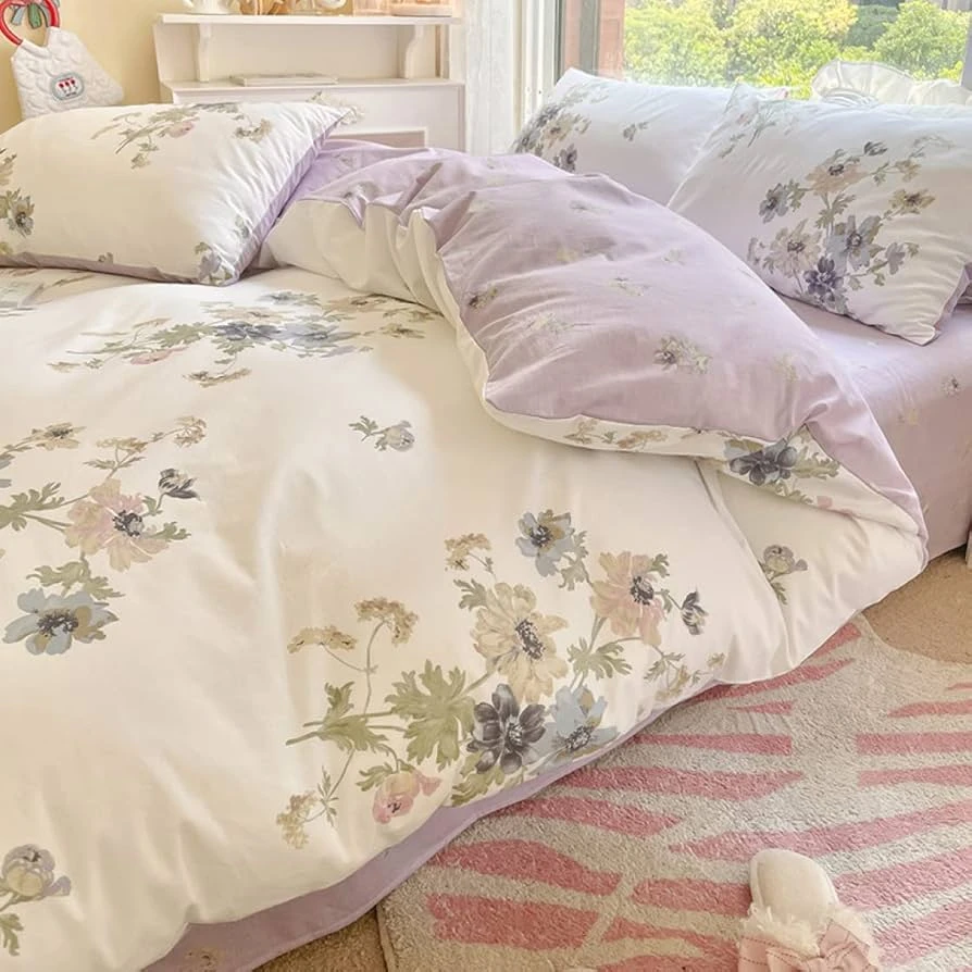 Beautiful Bed Set Floral Duvet Cover Bed Linen Sheet Pillowcase Bedding Big Leaves Quilt Cover.