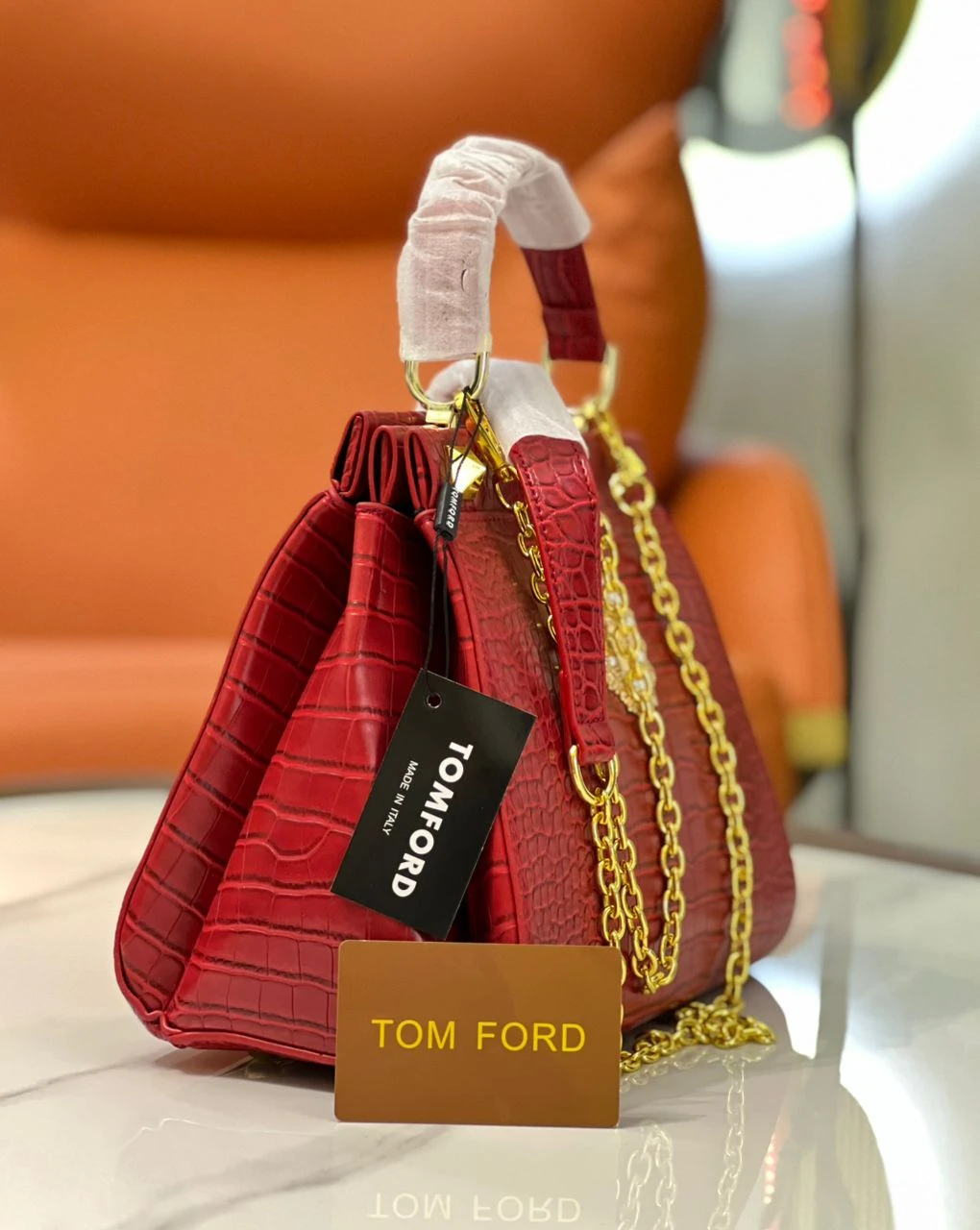 SHINY STAMPED CROCODILE LEATHER TF MAXI CHAIN MINI BAG Tom Ford Ladies Hand Bag