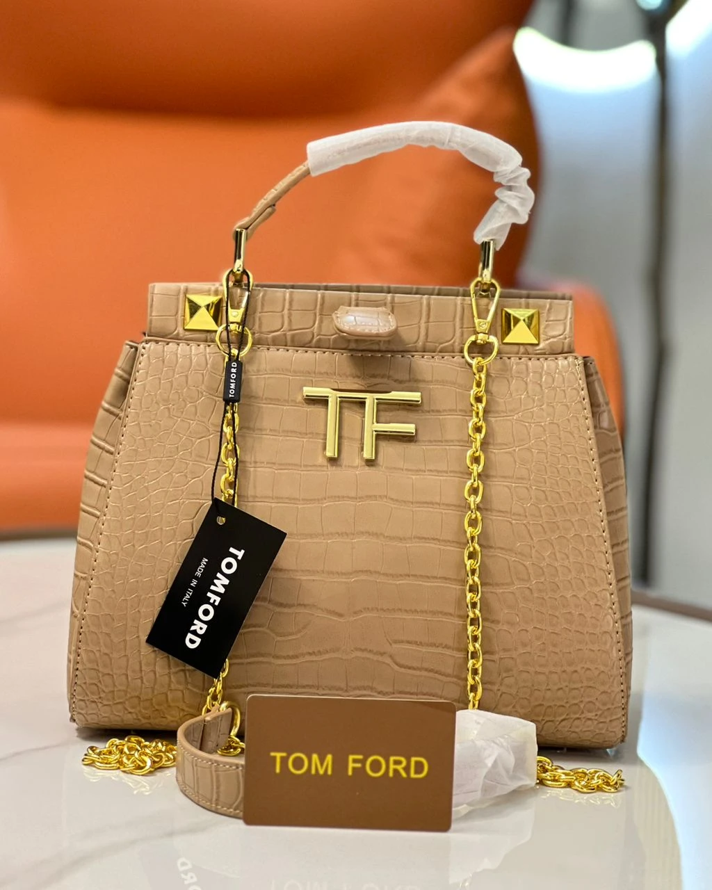 SHINY STAMPED CROCODILE LEATHER TF MAXI CHAIN MINI BAG Tom Ford Ladies Hand Bag