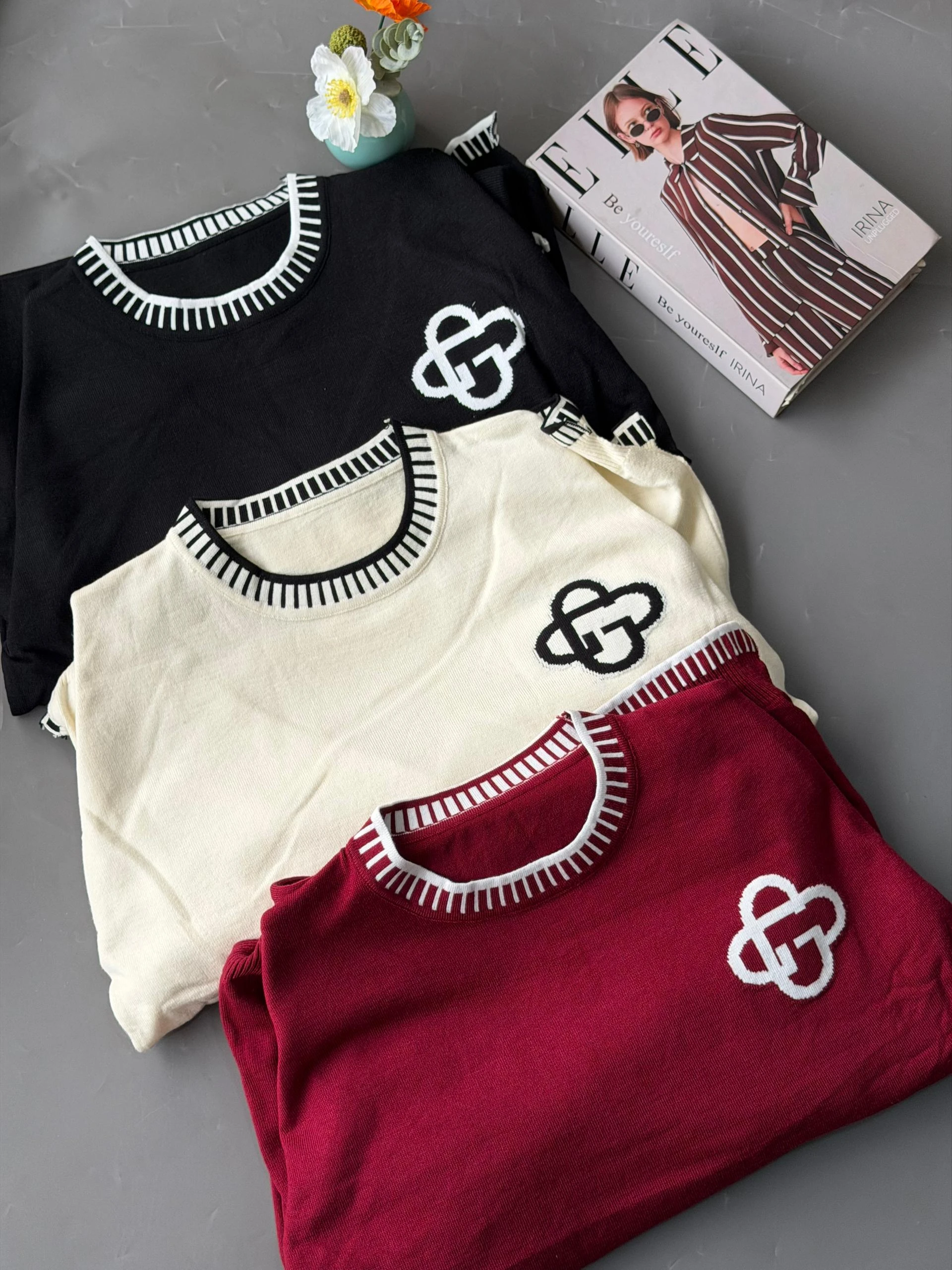 G Monogram Embroidered Burgundy Knit Jumper