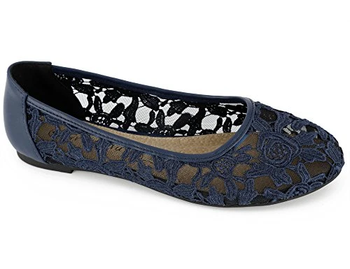 Greatonu Women Shoes Cut Out Slip On Navy Synthetic Loafers Lace Ballet Flats