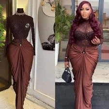 Women's Two Pieces Set Long Sleeve Lace Top and Skirt Set Trendy Africa Casual Plus Size Clothing Lacy Chic Turtle Neck top and Skirt