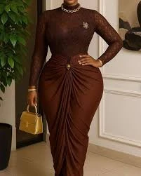 Women's Two Pieces Set Long Sleeve Lace Top and Skirt Set Trendy Africa Casual Plus Size Clothing Lacy Chic Turtle Neck top and Skirt