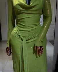 Flurescent Green Draped Neck Rhinstone Dress