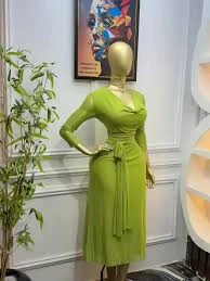 Flurescent Green Draped Neck Rhinstone Dress