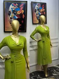 Flurescent Green Draped Neck Rhinstone Dress