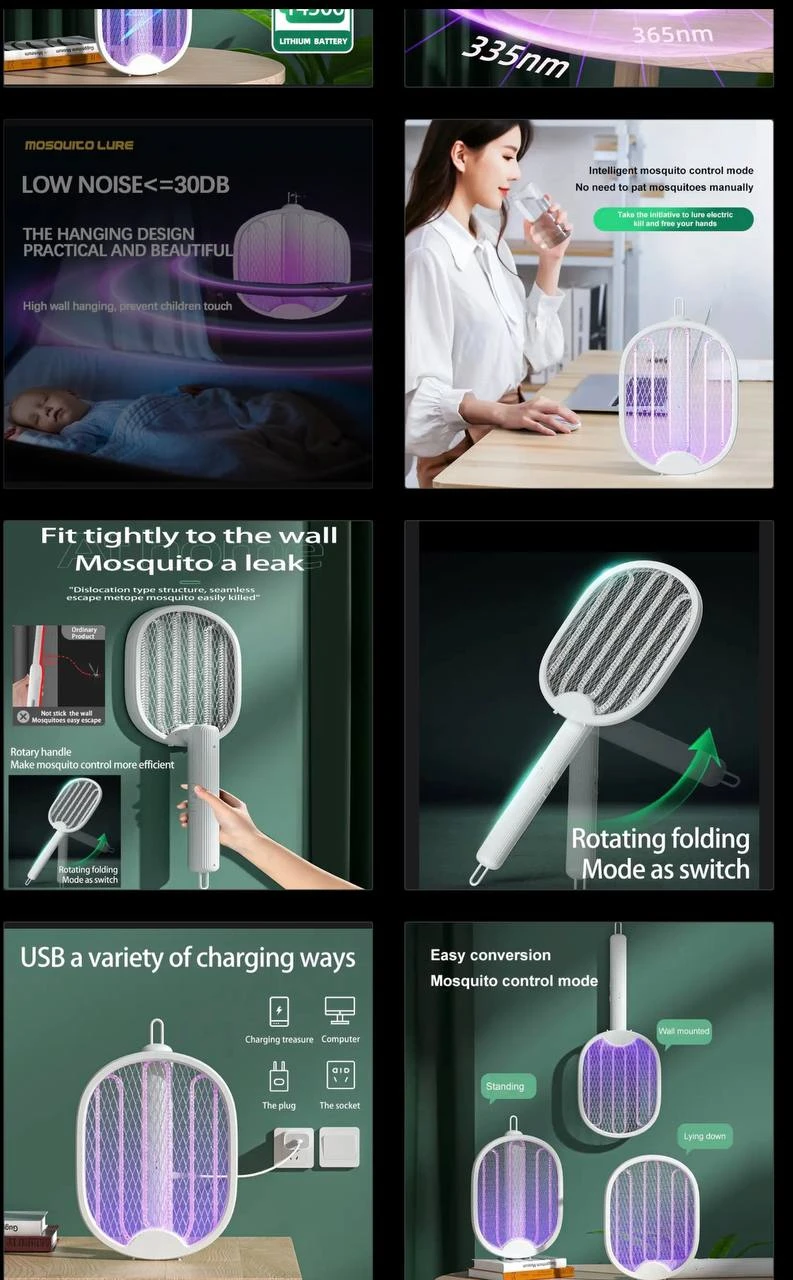 4in1 FOLDABLE/WALL MOUNTED RECHARGEABLE MOSQUITO KILLER LAMP/SWATTER