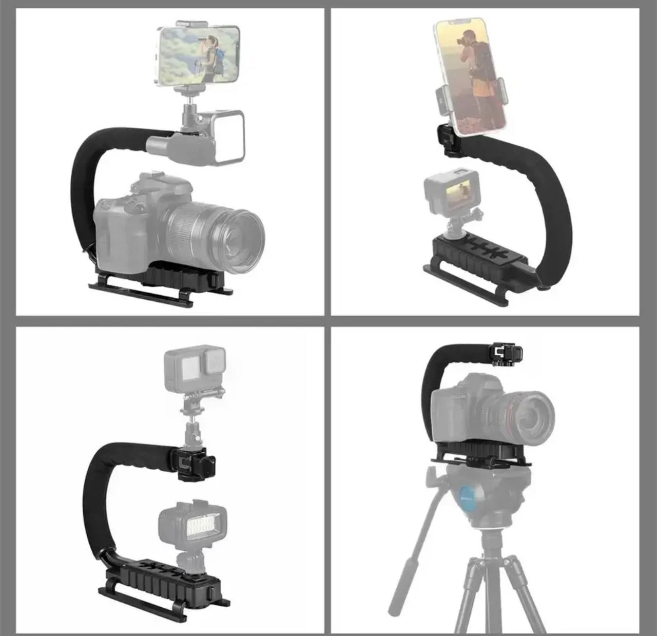 U/C-SHAPED UNIVERSAL PROFESSIONAL CAMERA/MOBILE PHONE STABILIZER WITH HOT-SHOE MOUNT FILL LIGHT