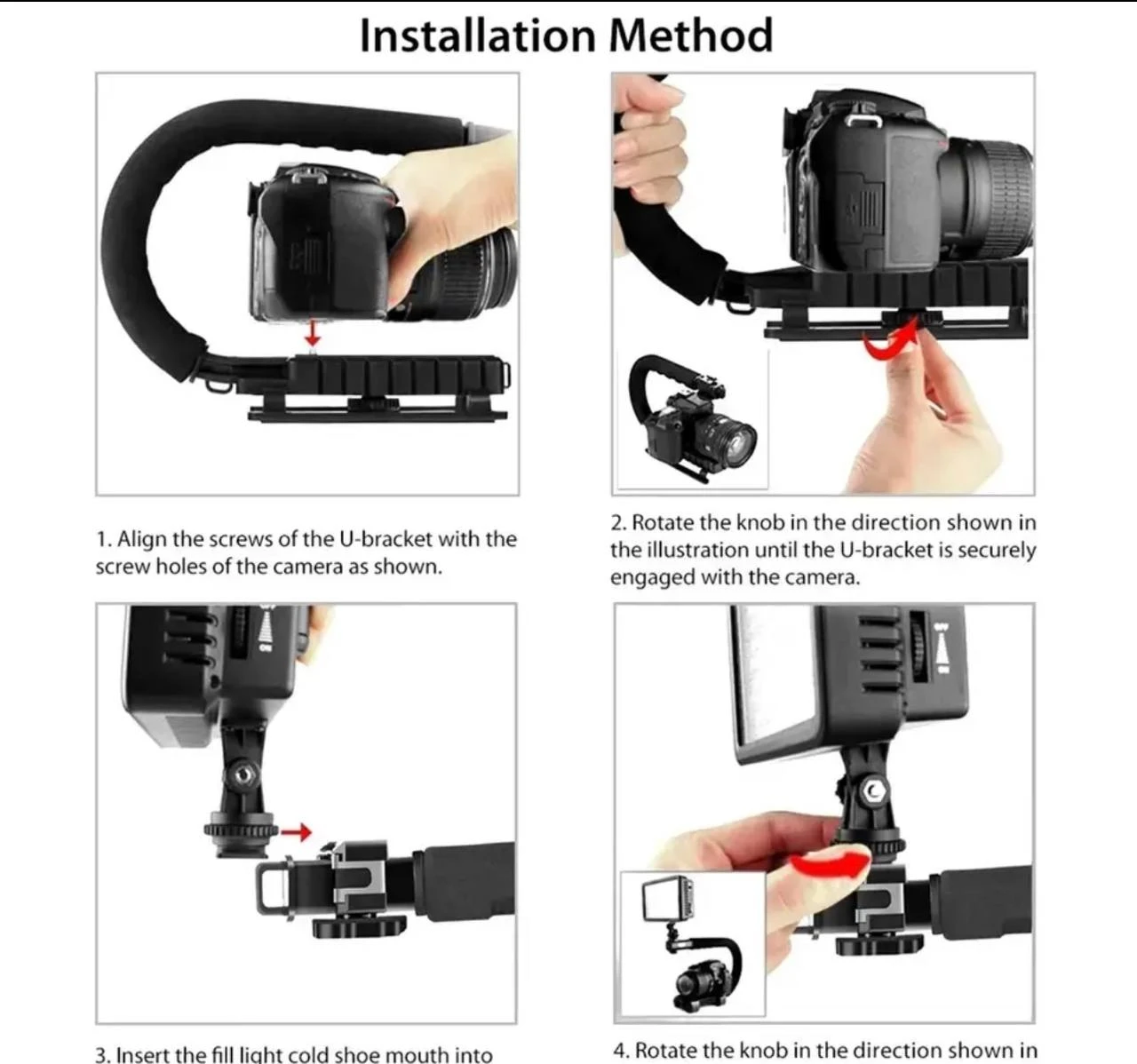 U/C-SHAPED UNIVERSAL PROFESSIONAL CAMERA/MOBILE PHONE STABILIZER WITH HOT-SHOE MOUNT FILL LIGHT
