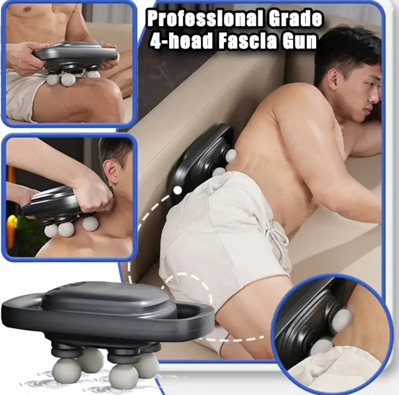 BLUEIDEA MULTIFUNCTIONAL STRONG POWER 4-HEAD DEEP TISSUE STRESS RELIEF/MUSCLE MASSAGE GUN