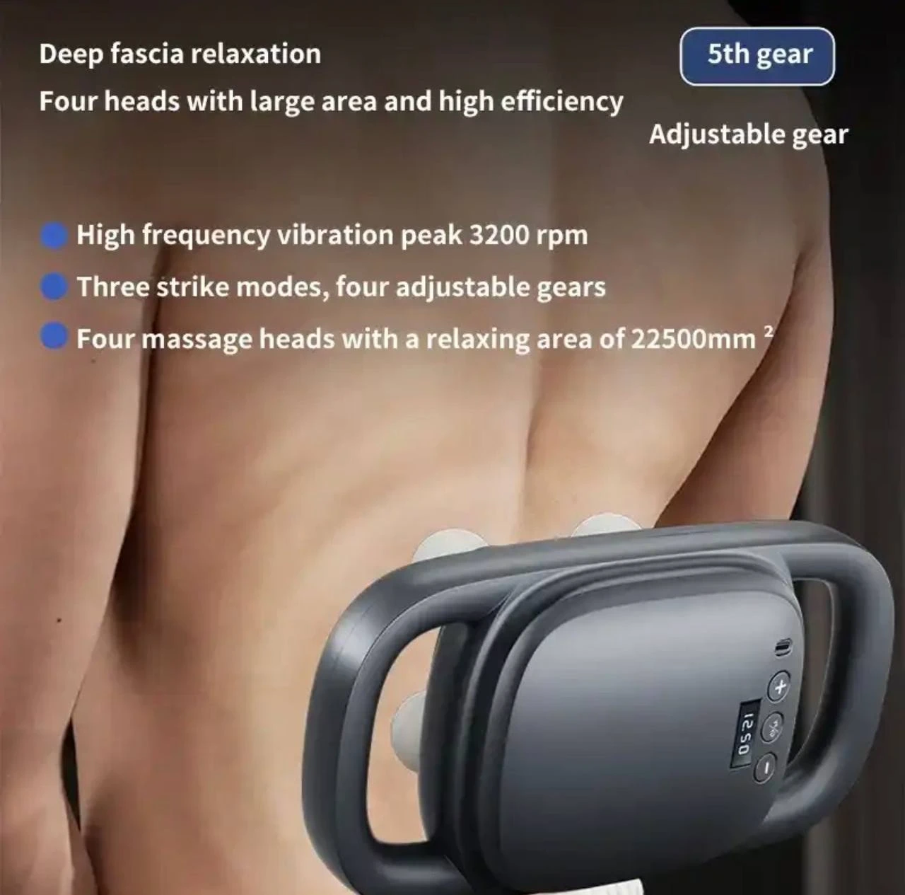 BLUEIDEA MULTIFUNCTIONAL STRONG POWER 4-HEAD DEEP TISSUE STRESS RELIEF/MUSCLE MASSAGE GUN