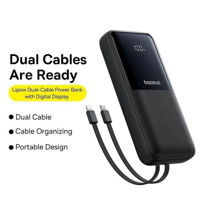 Baseus 20000mAh Power Bank with Digital Display 22.5W Dual-Cable