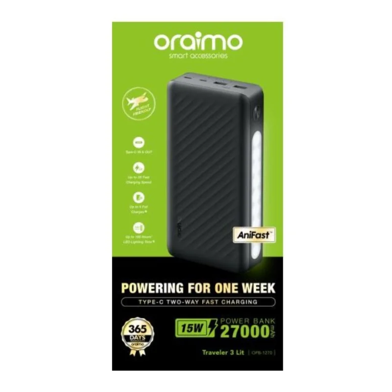 Oraimo Smart Power Bank 22.5W Fash Charging 27000mAh