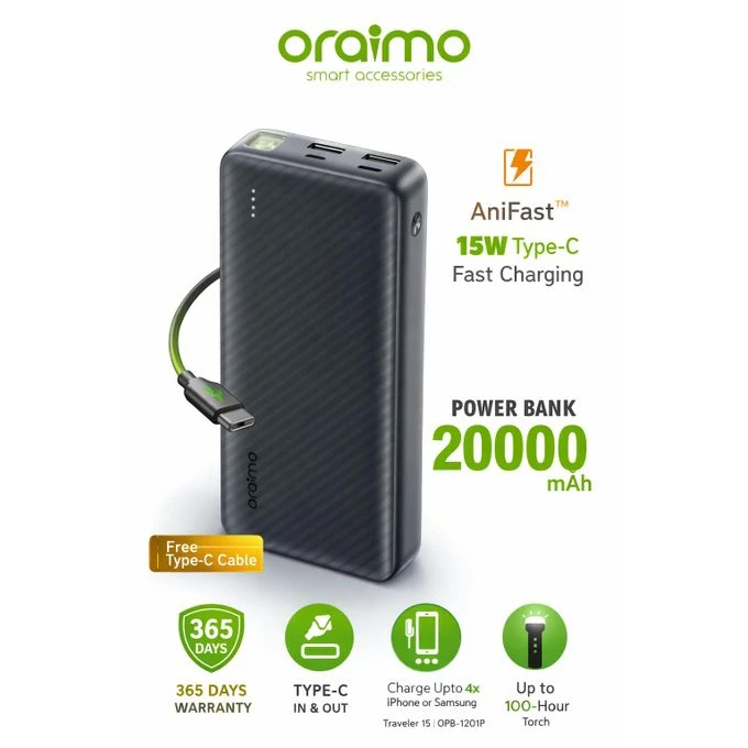 Oraimo Smart Power Bank Type-C 2- Way Charging  20000mAh