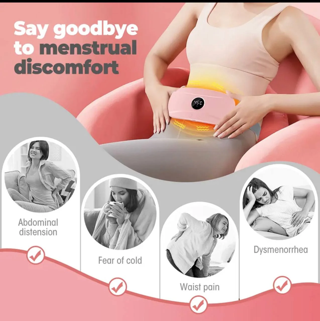 RECHARGEABLE MENSTRUATION CRAMP HEATING & VIBRATING SOOTHING BELT/MASSAGER