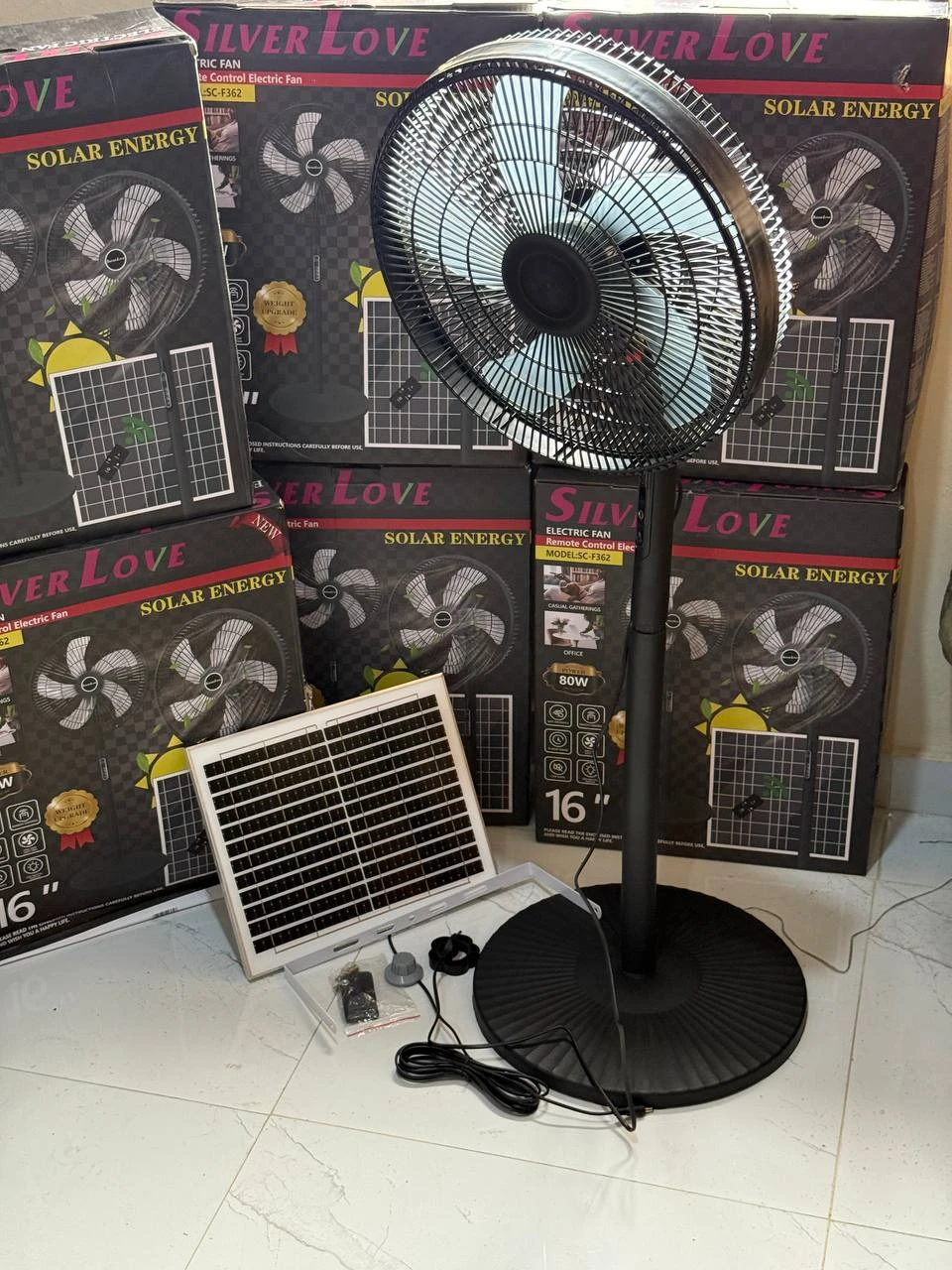 SILVER LOVE 16-INCHES RECHARGEABLE & SOLAR STANDING / FLOOR FAN (WITH REMOTE)
