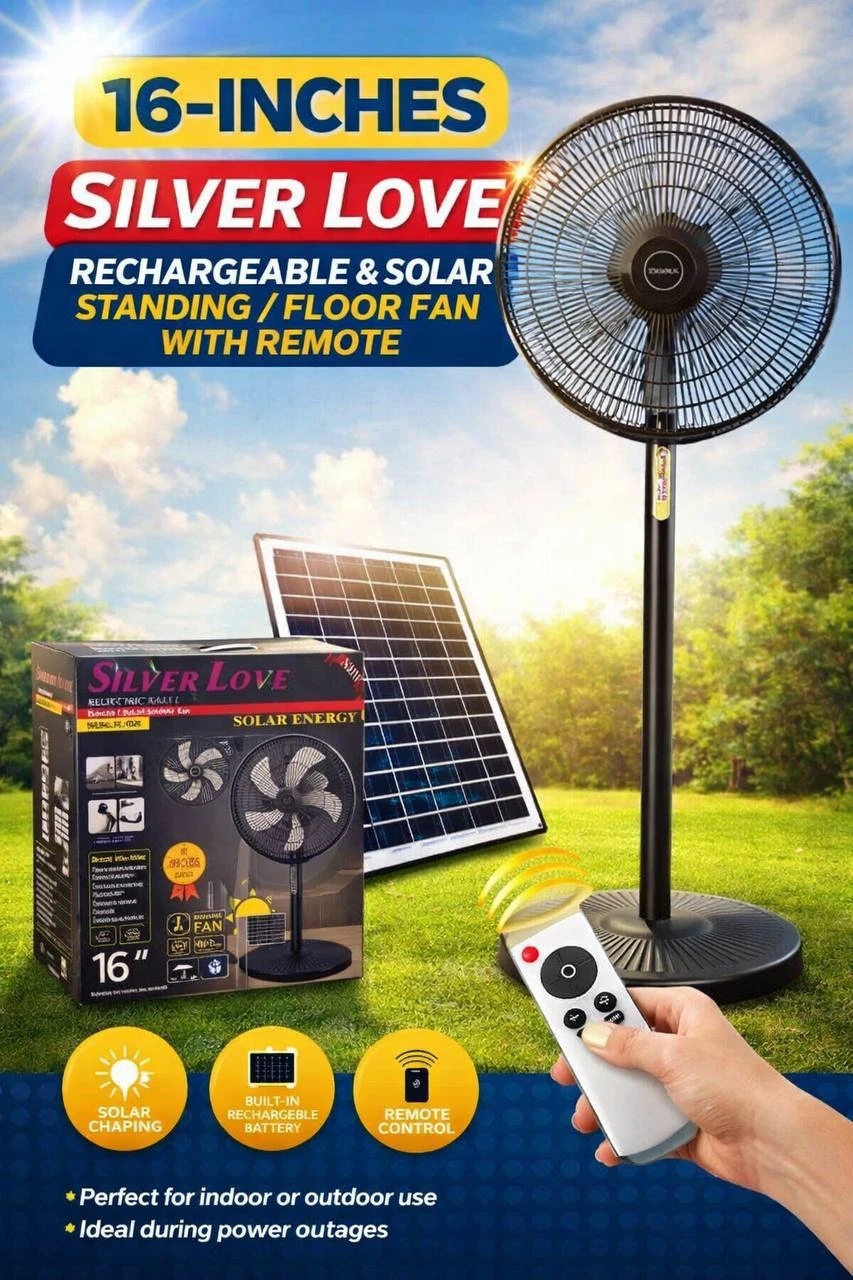 SILVER LOVE 16-INCHES RECHARGEABLE & SOLAR STANDING / FLOOR FAN (WITH REMOTE)