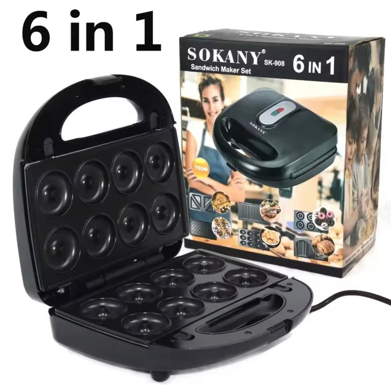 SOKANY 6in1 WAFFLE/GRILL/TOASTER/SANDWICH MAKER