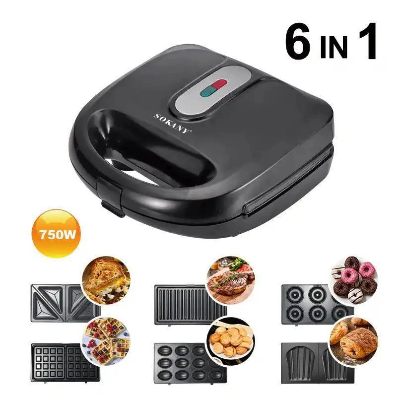 SOKANY 6in1 WAFFLE/GRILL/TOASTER/SANDWICH MAKER