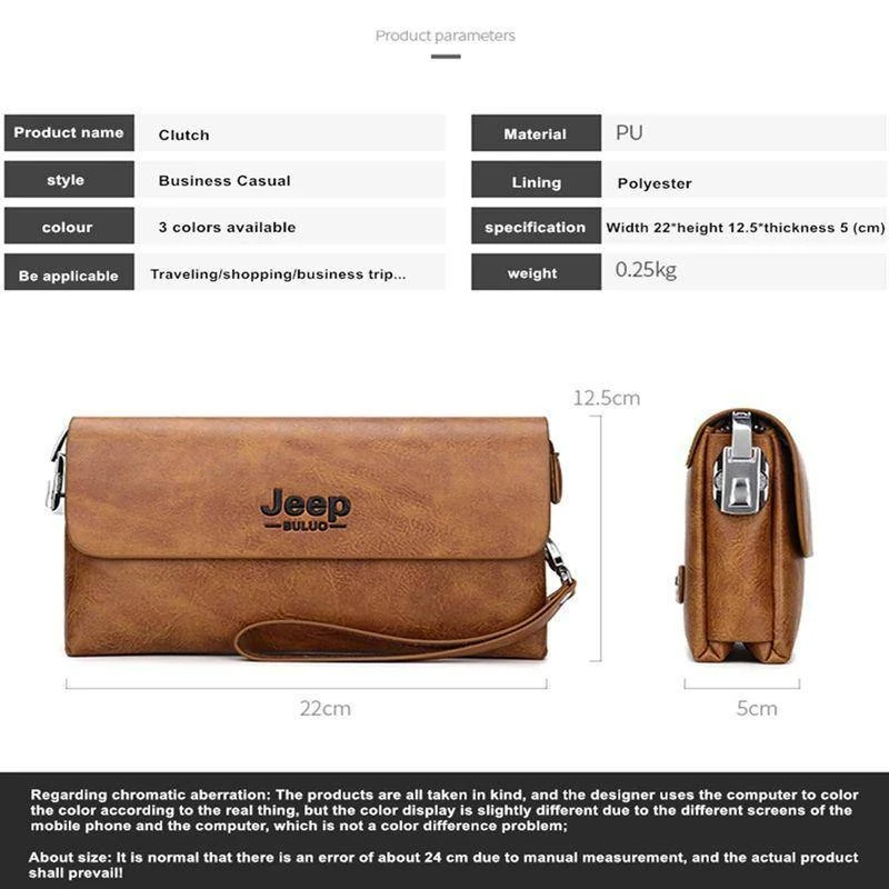 JEEP BULUO LUXURY LARGE CAPACITY LEATHER MEN’S CLUTH BAG