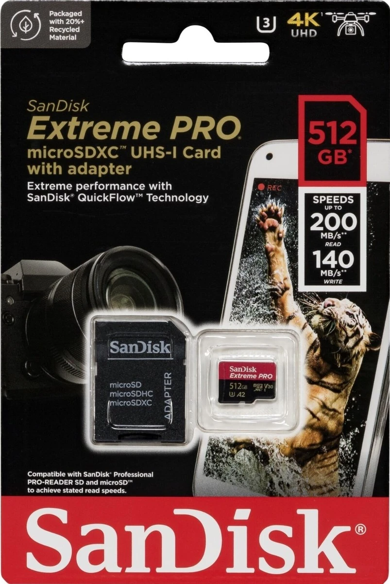 512GB SanDisk Extreme PRO Micro SD 200MB/s A2 V30 U3 Memory Card & Adapter