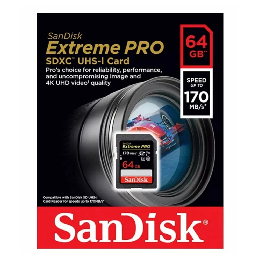 Sandisk Extreme Pro SD Card 64GB SDXC Memory Card DSLR 4K UHD Video Camera 170MB