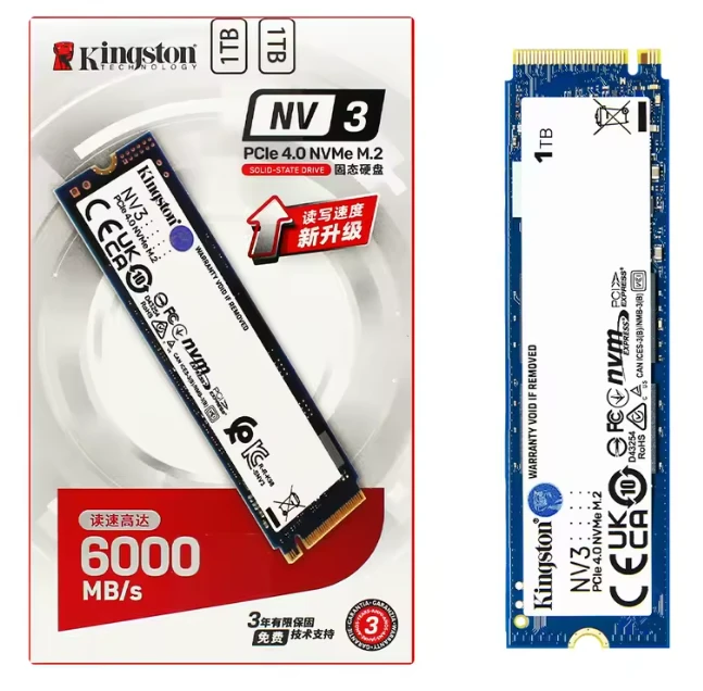 Kingston NV3 PCIe 4.0 NVMe SSD M.2 2280 Solid State Drive 1TB Internal Hard Drive Up to 6000Mb/s High Speed Hard Disk