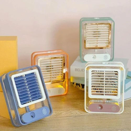 Rechargeable Battery Operated Medium Usb Fan With Mist Water Spray Mini Cooler With Led Light Mini Ac Personal Air Cooler Desk Fan For Office Kitchen