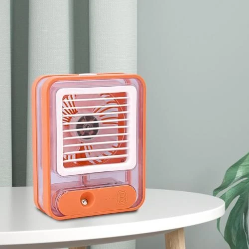 Rechargeable Battery Operated Medium Usb Fan With Mist Water Spray Mini Cooler With Led Light Mini Ac Personal Air Cooler Desk Fan For Office Kitchen