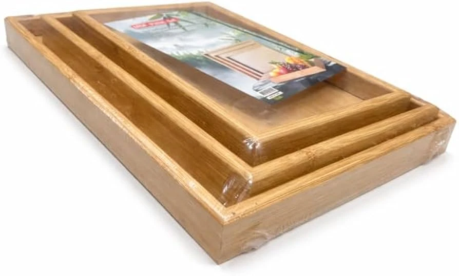 Bamboo Serving Tray - Set of 3 Kitchen Wooden Platters